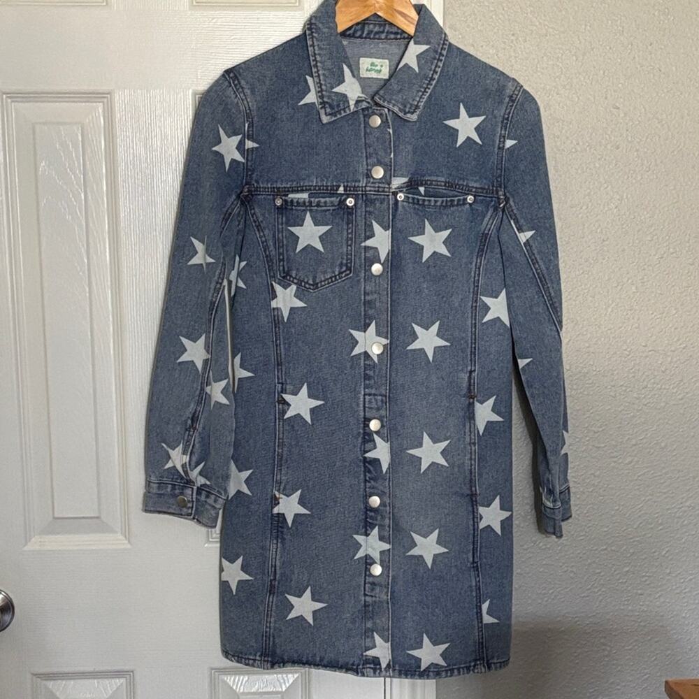 Blue buttercup All the Stars Patriotic Longlined Denim Jacket Size‎ Small